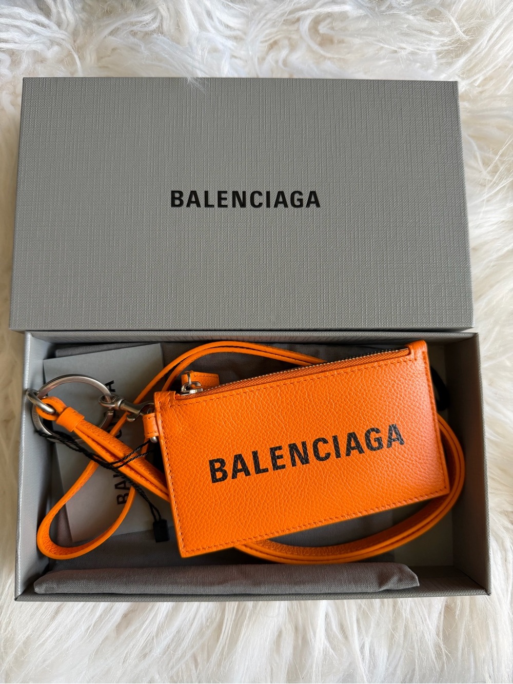 Balenciaga Orange Leather Logo Keyring Card Holder Crossbody Detachable
